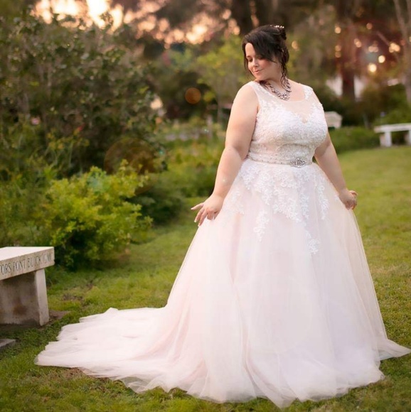 Dresses | Plus Size 16 Wedding Dress Aline Blush Ivory | Poshmark